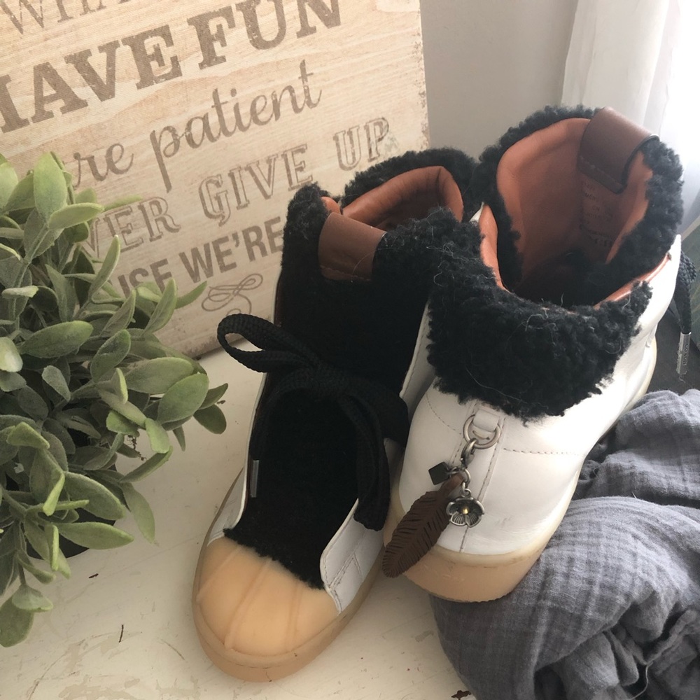 Coach White Leather Wedge Boots